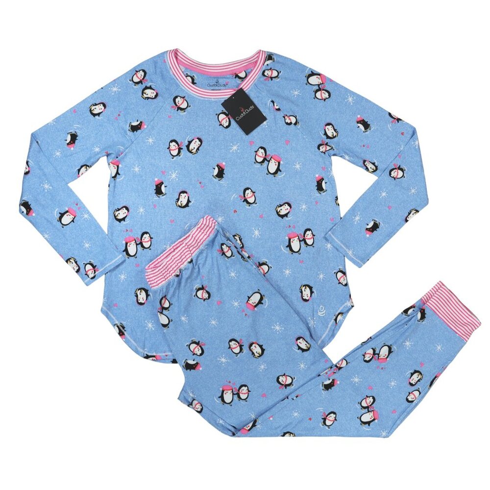 Cuddl Duds 2-Piece Holiday Birds Penguins Long Sleeved Women's Pajama Set NWT